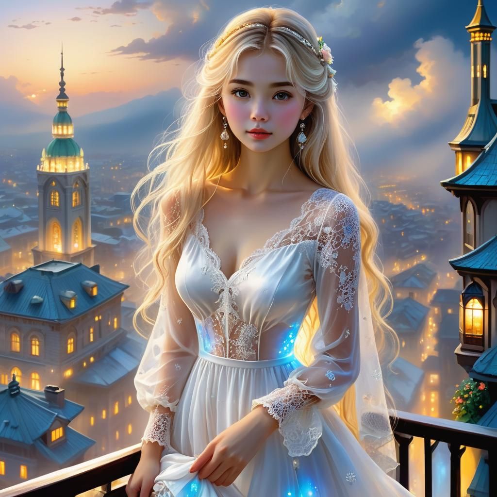 Bulgarian Woman on Rooftop in Ethereal Style