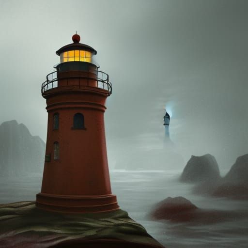 A lighthouse on a rainy day