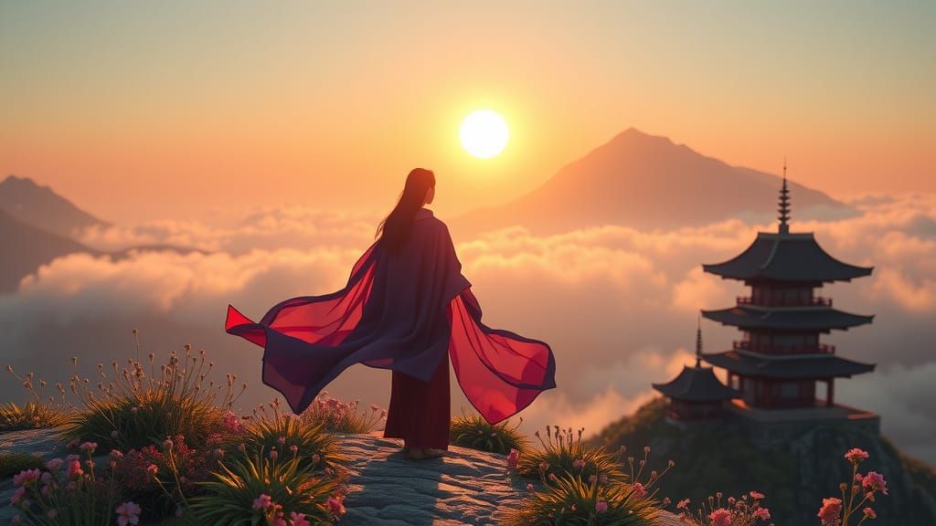 Lone woman standing on the edge of a cliff 
