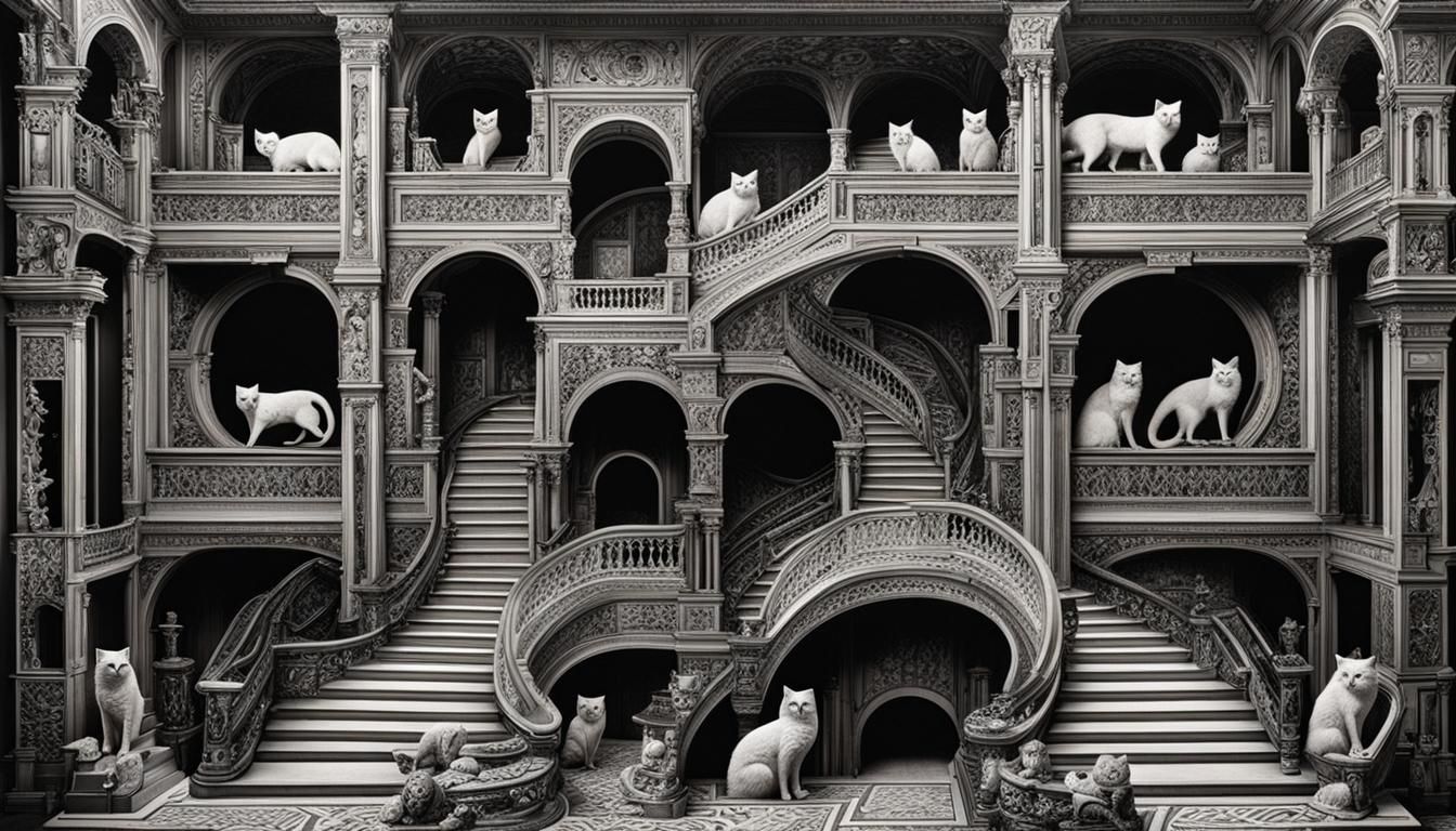 very intricate, rectangular staircase type m.c.escher, lots ...