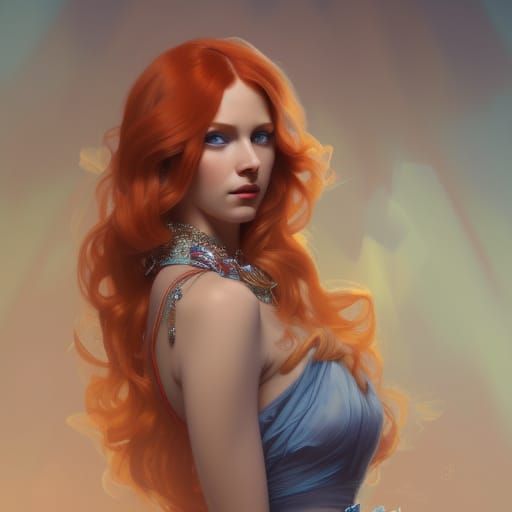 a gorgeous fire red haired woman with ice blue eyes wearing ...