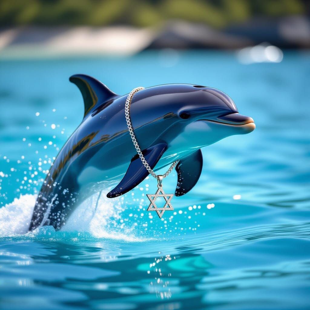 Dolphin with Star of David Pendant in Clear Water