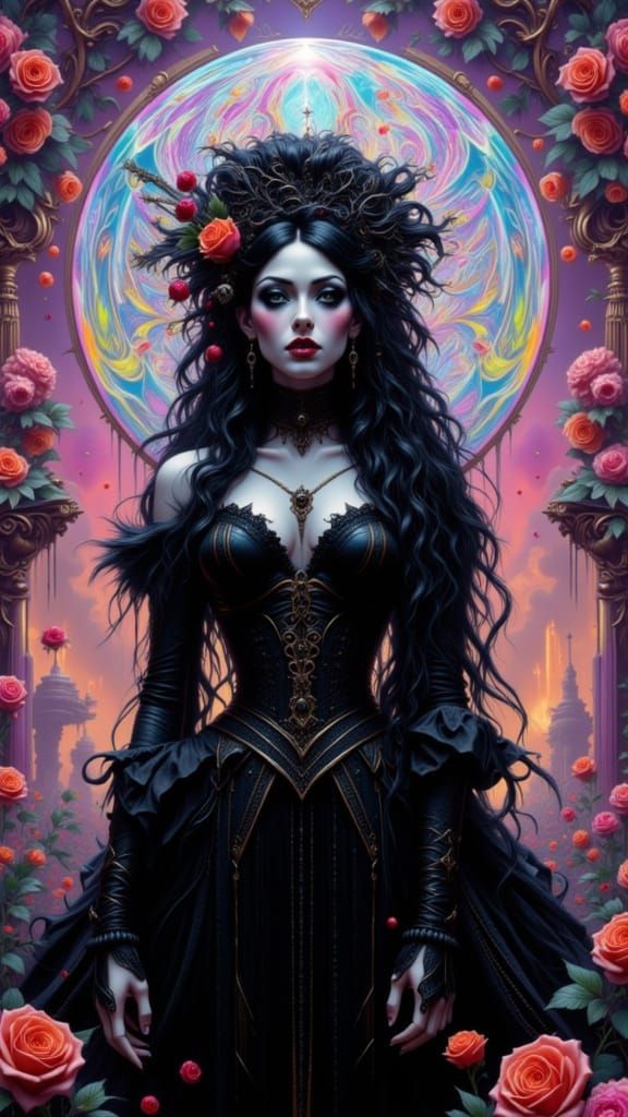 Gothic Victorian Woman in Psychedelic Illusion World