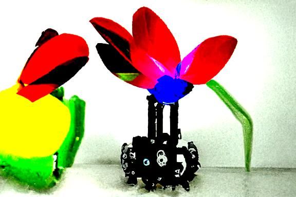 Tiny Robot and Plastic Flower