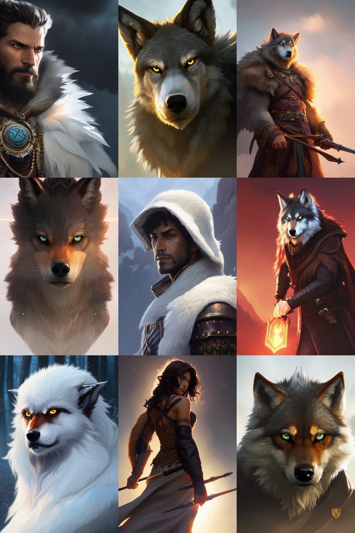 Wolf-Folk Monk Portrait in Digital Art Style