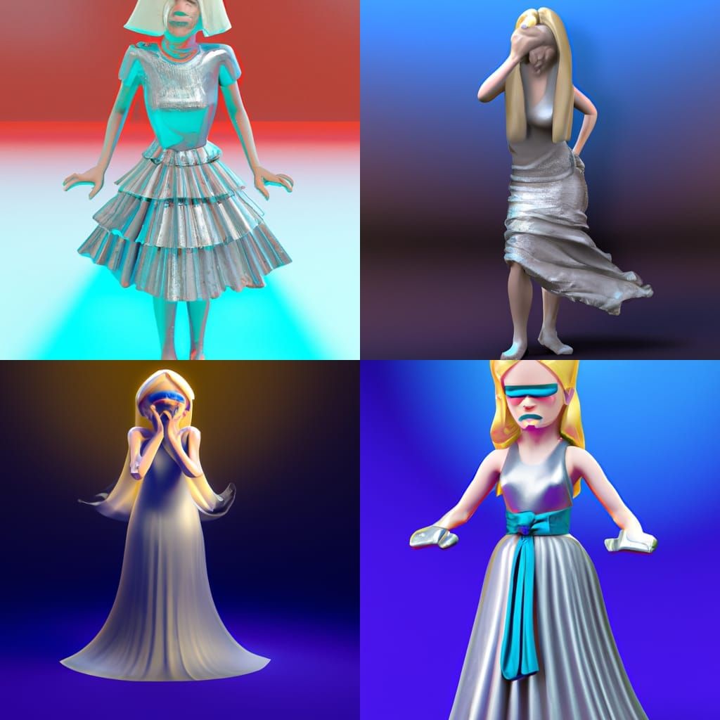 See no evil blonde blind girl in long flowing silvery dress