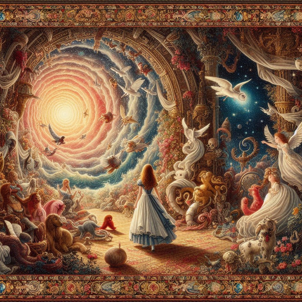 Tapestry scene, Alice in wonderland 1