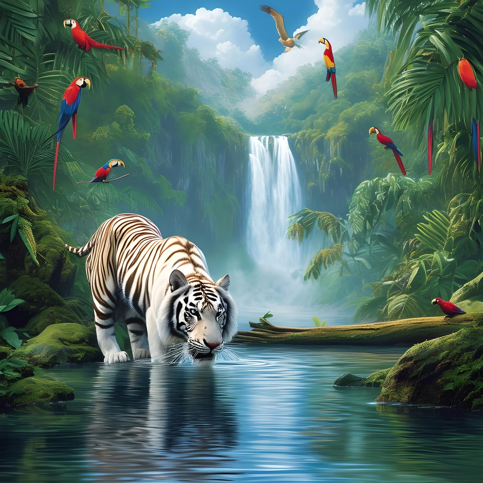 Tiger in Paradise.  Stable Diffusion 3