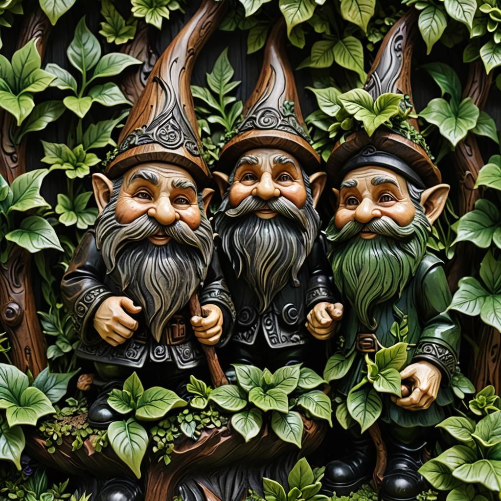 Wood carvings of Gnomes in ebony wood  by @KrystofM75
