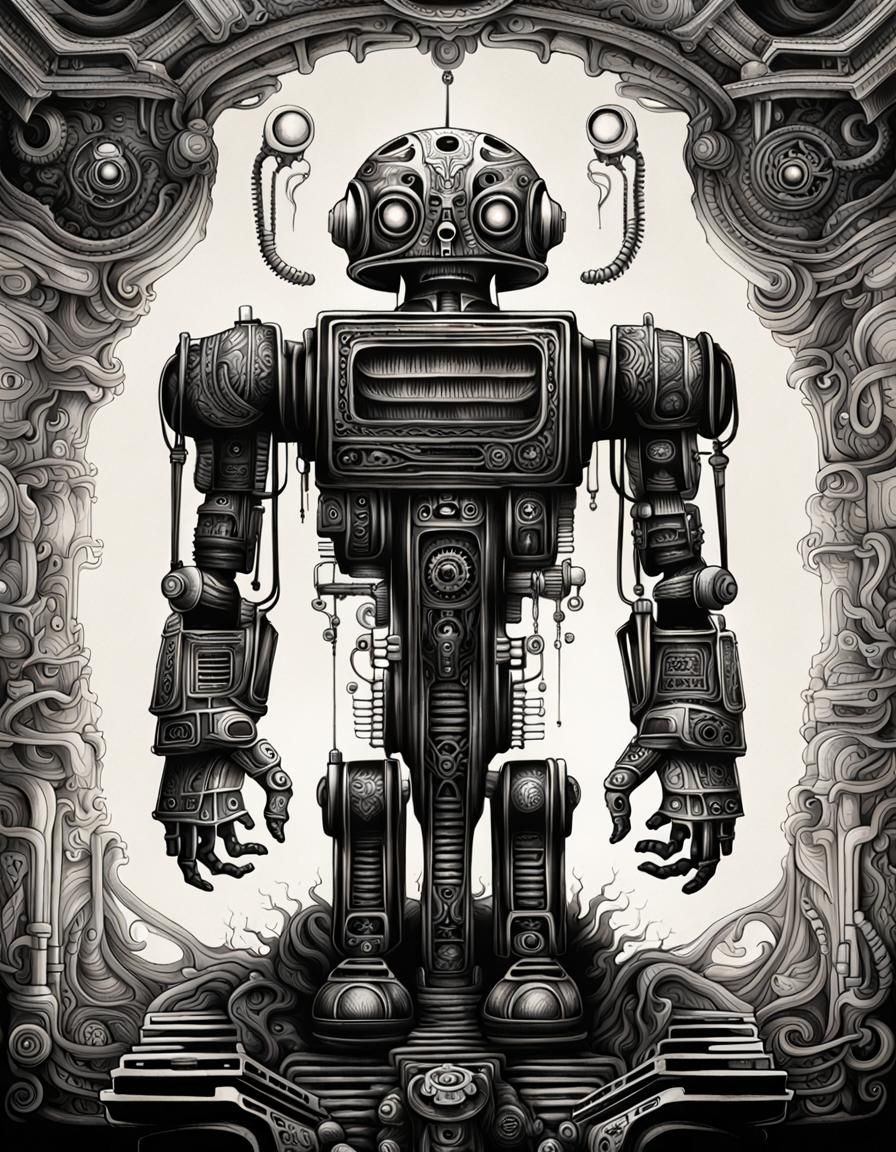 Digital ink Psychedelic H. R. Giger Robot. Cinematic, epic, ...