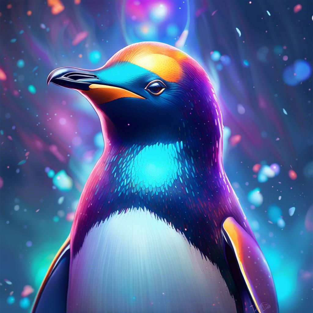 A holographic penguin in cosmos - AI Generated Artwork - NightCafe Creator