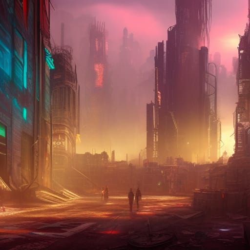 neon post-apocalyptic city