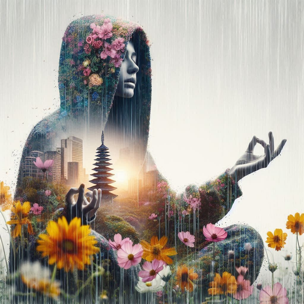 double exposure beautiful fantasy DALL-E 3 portrait landscap...