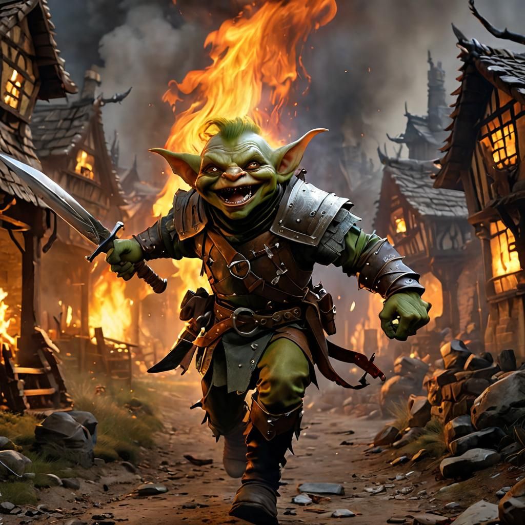Goblin rogue from dungeons and dragons, with a Dagger in his...