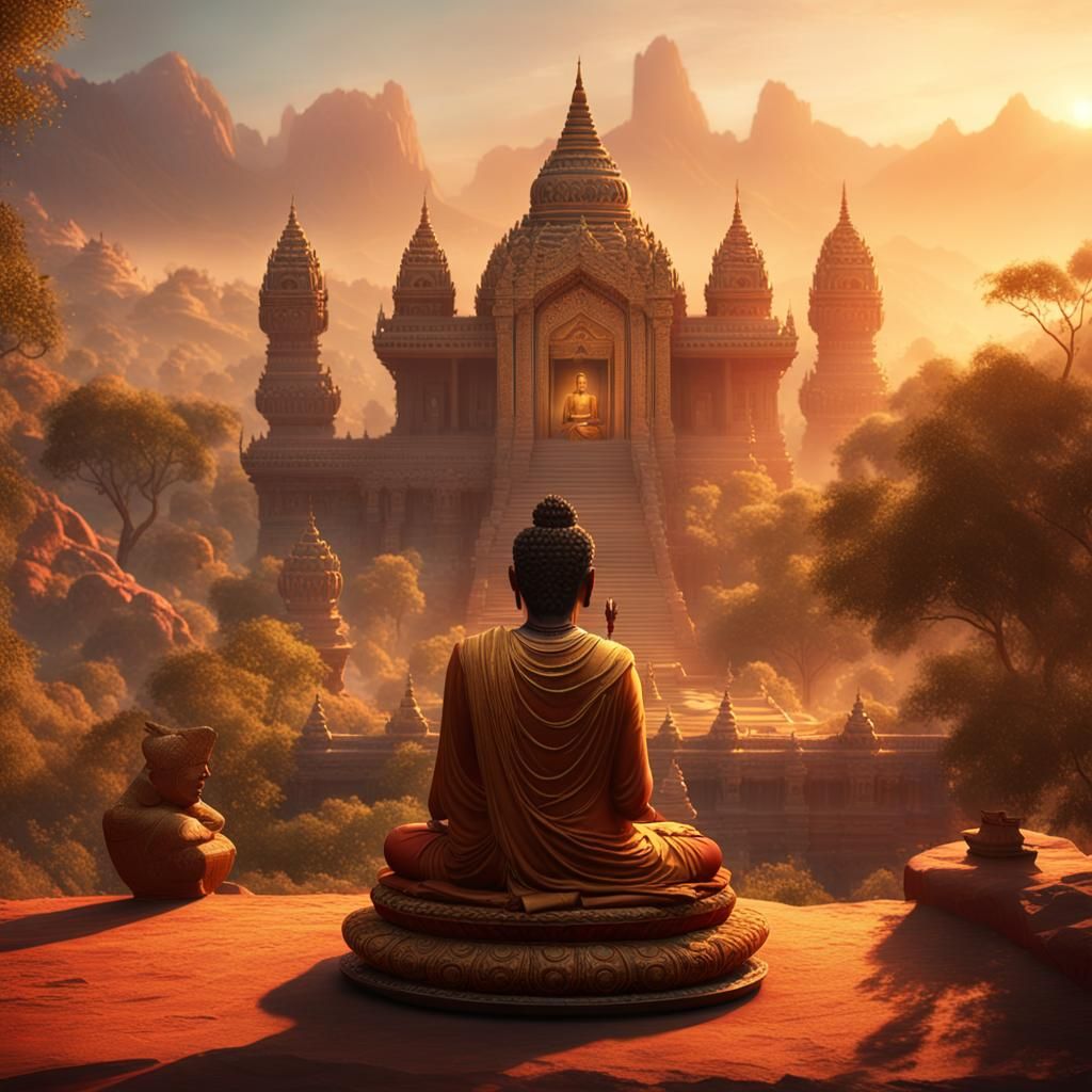 Buddha and Subhuti in Ancient Landscape, Digital Art
