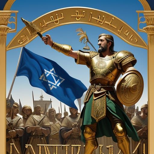 David Thunders at Goliath under Golden Israeli Banners