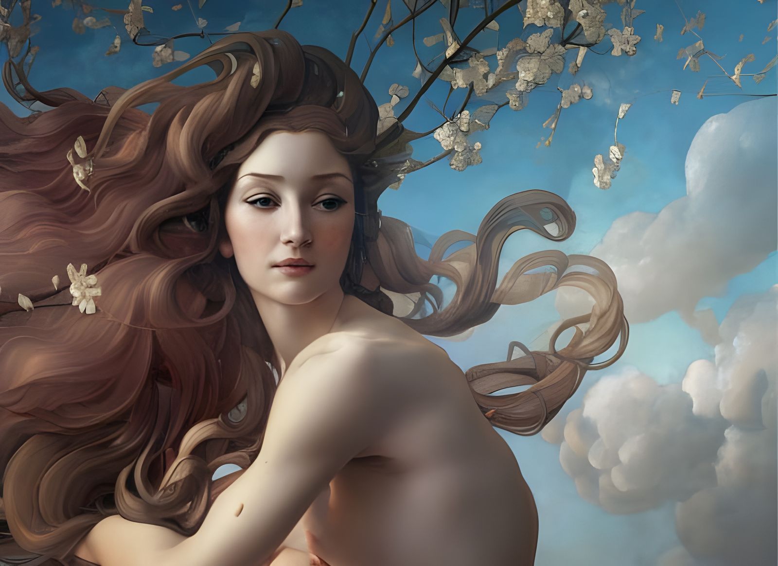 woman portrait, botticelli painting style, venus de millus