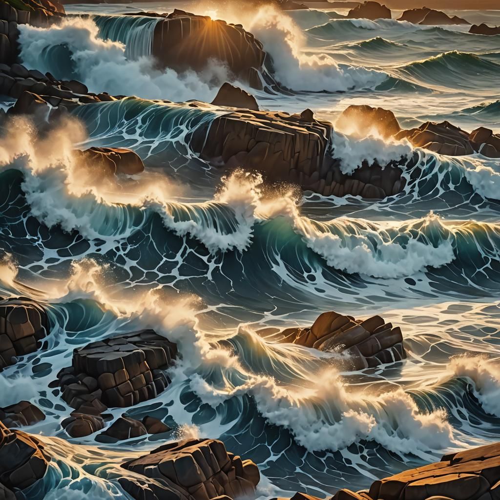 Stormy Seascape Sunset: Hyper-Realistic Digital Art