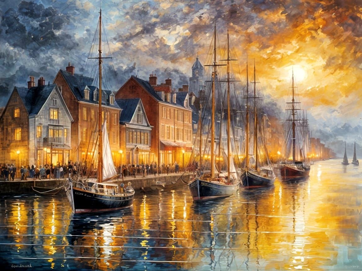 A Busy Harbor - Oil Painting  by @Dryheat