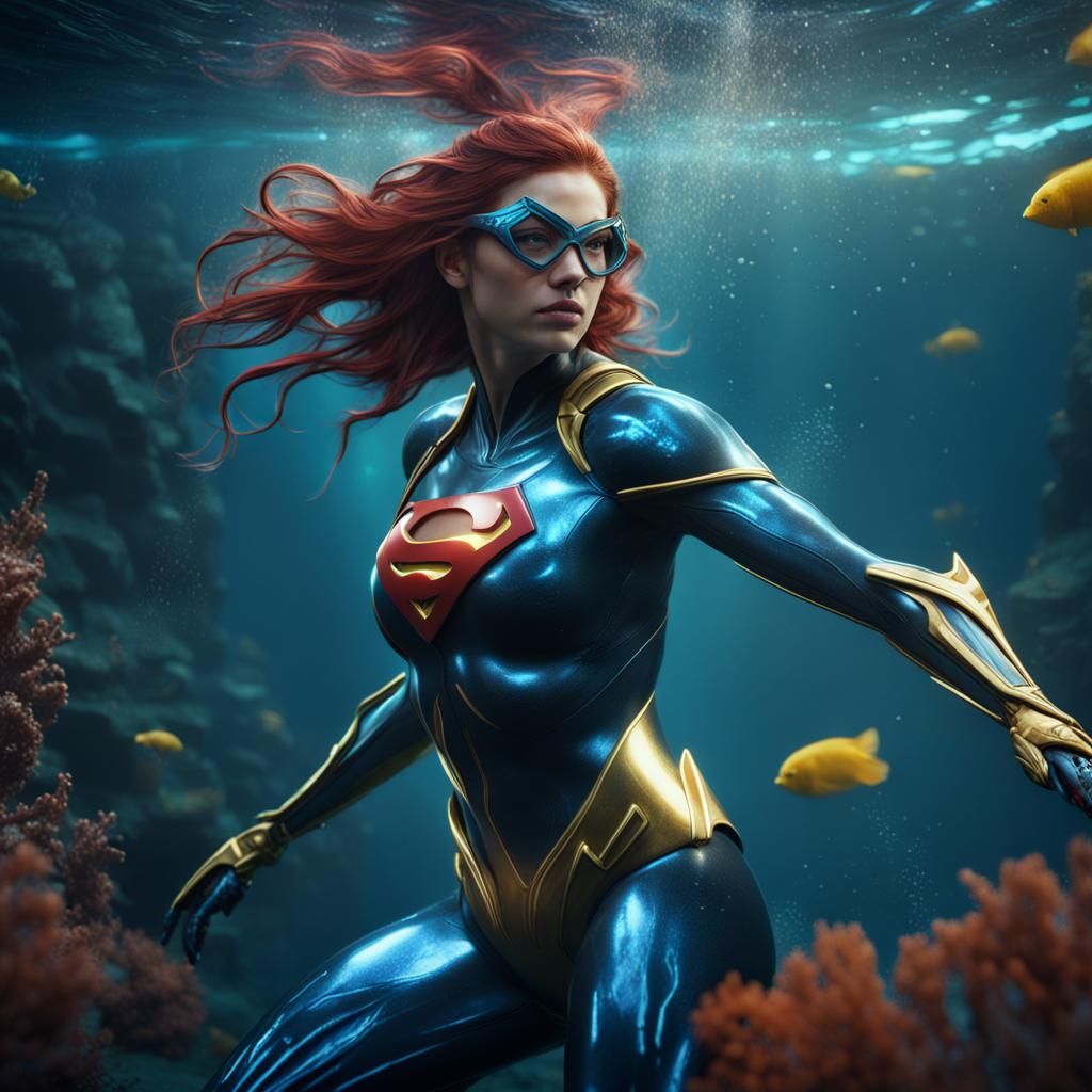 female superhero underwater