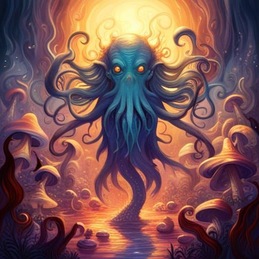 Insanely detailed illustration of an epic Cthulhu coming out of water ...