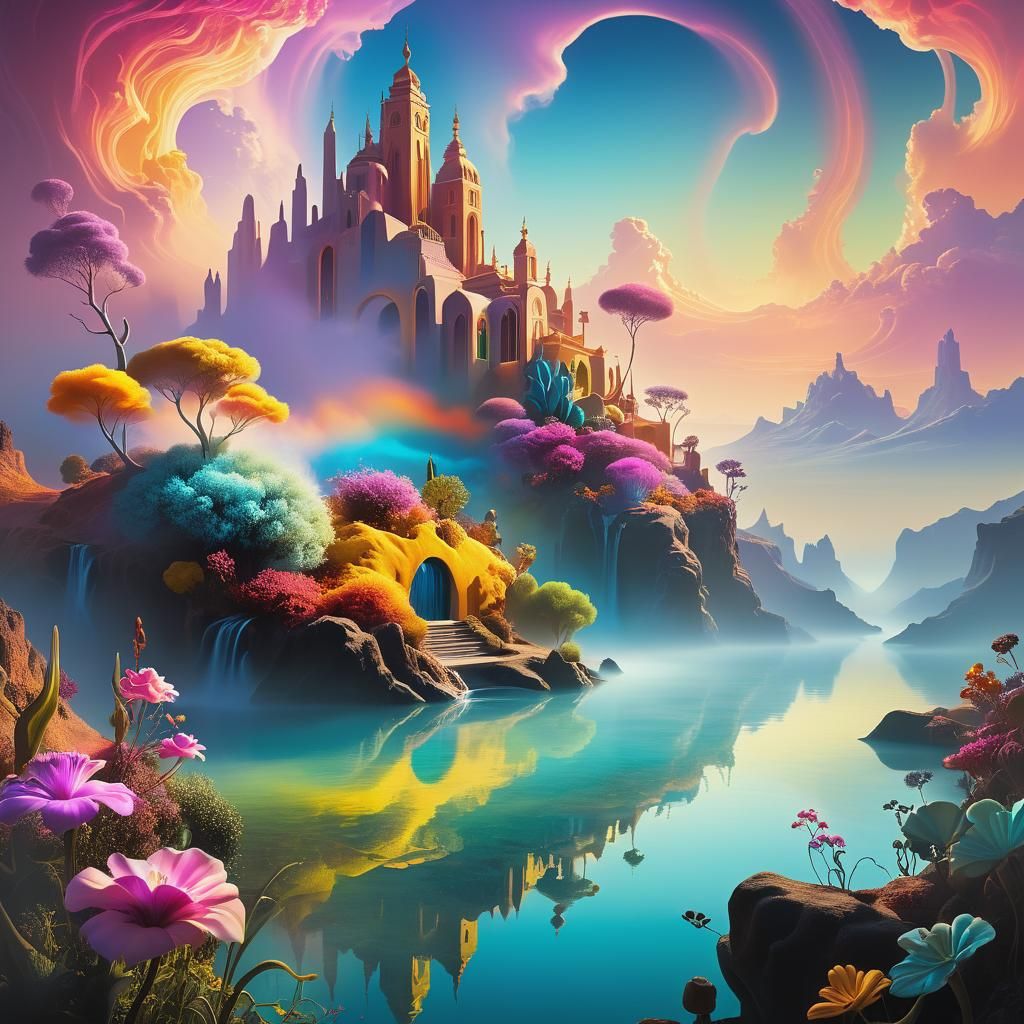 Surreal Glowing Landscape with Dreamlike Colors