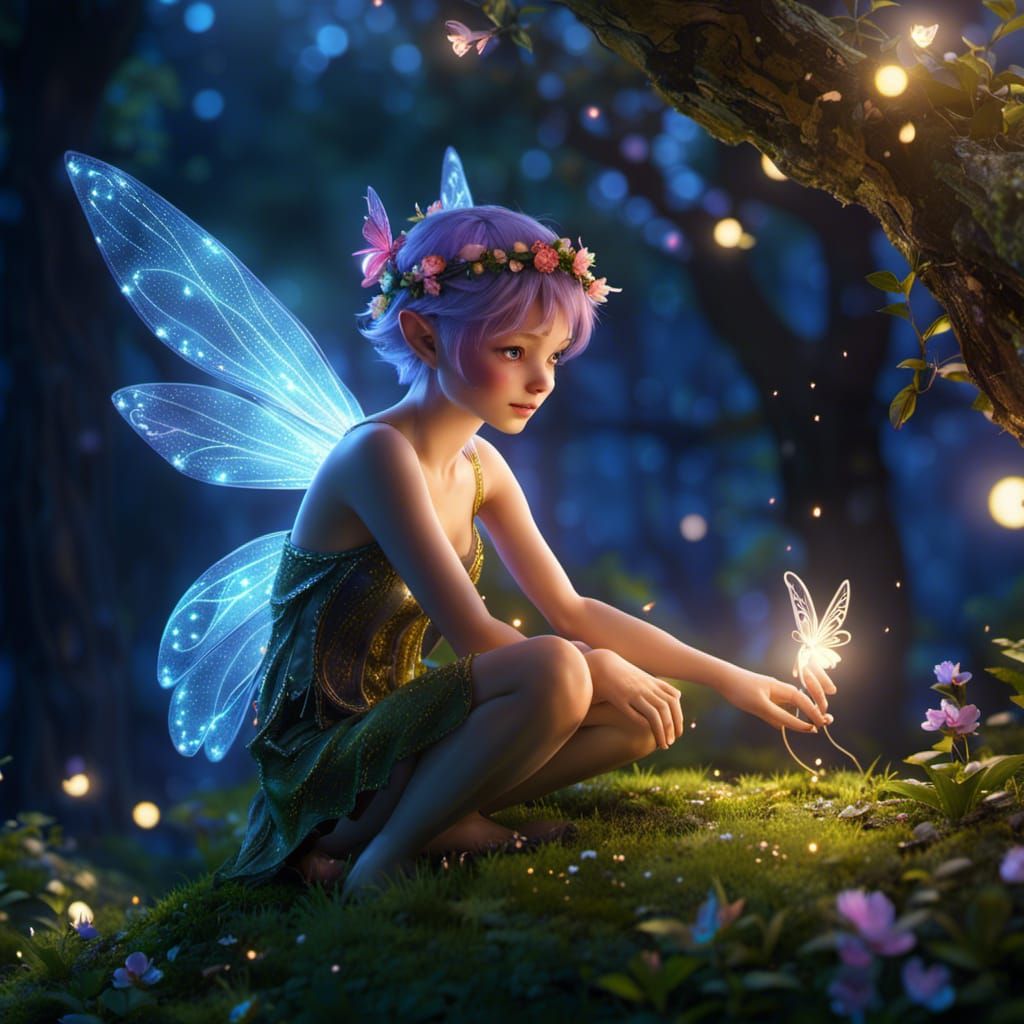 Small pixie fairy enjoying in beautiful night v.2 - AI Generated ...