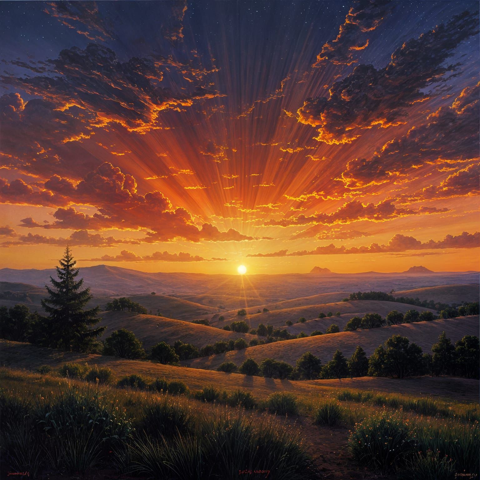 Sunset Landscape Oil Painting
