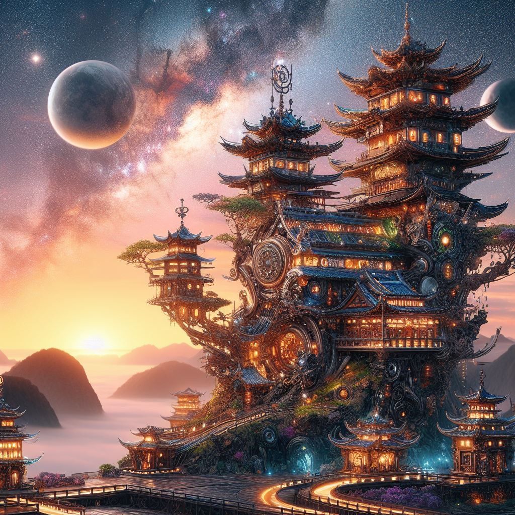 Clockpunk Gemstone Bonsai Village Series