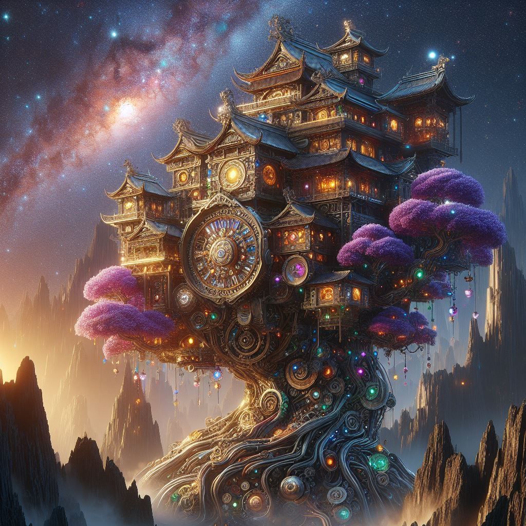 Clockpunk Gemstone Bonsai Village Series