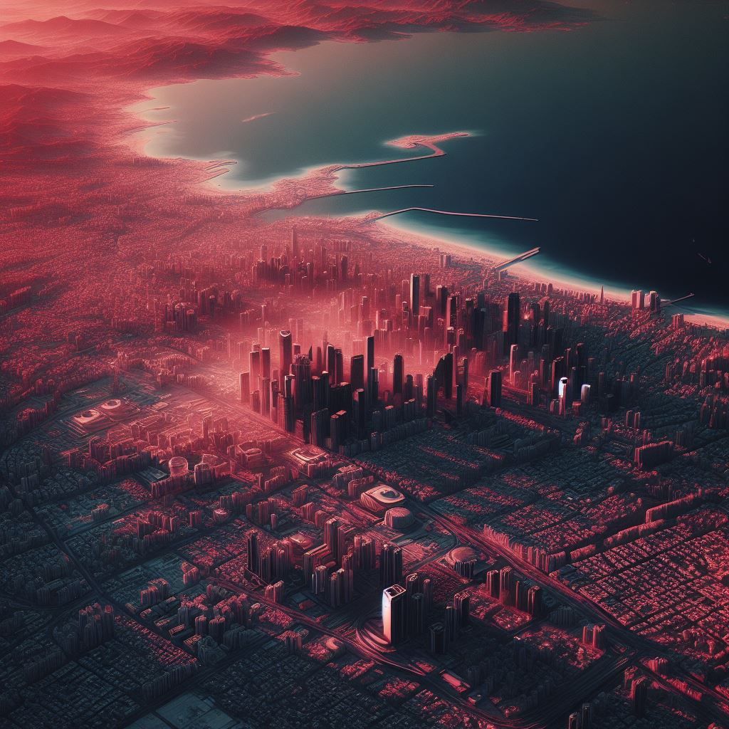 infrared satellite imagery of a cityscape