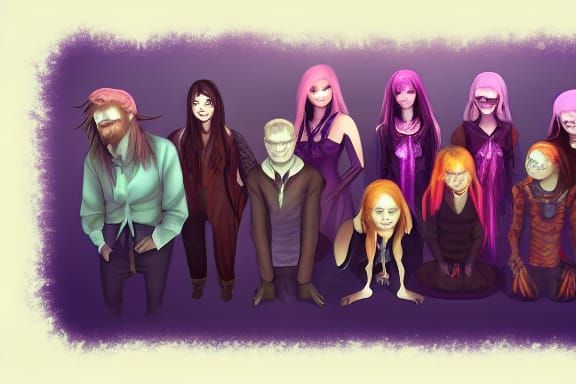 A group photo of the one-word-at-a-time  game players on dis...