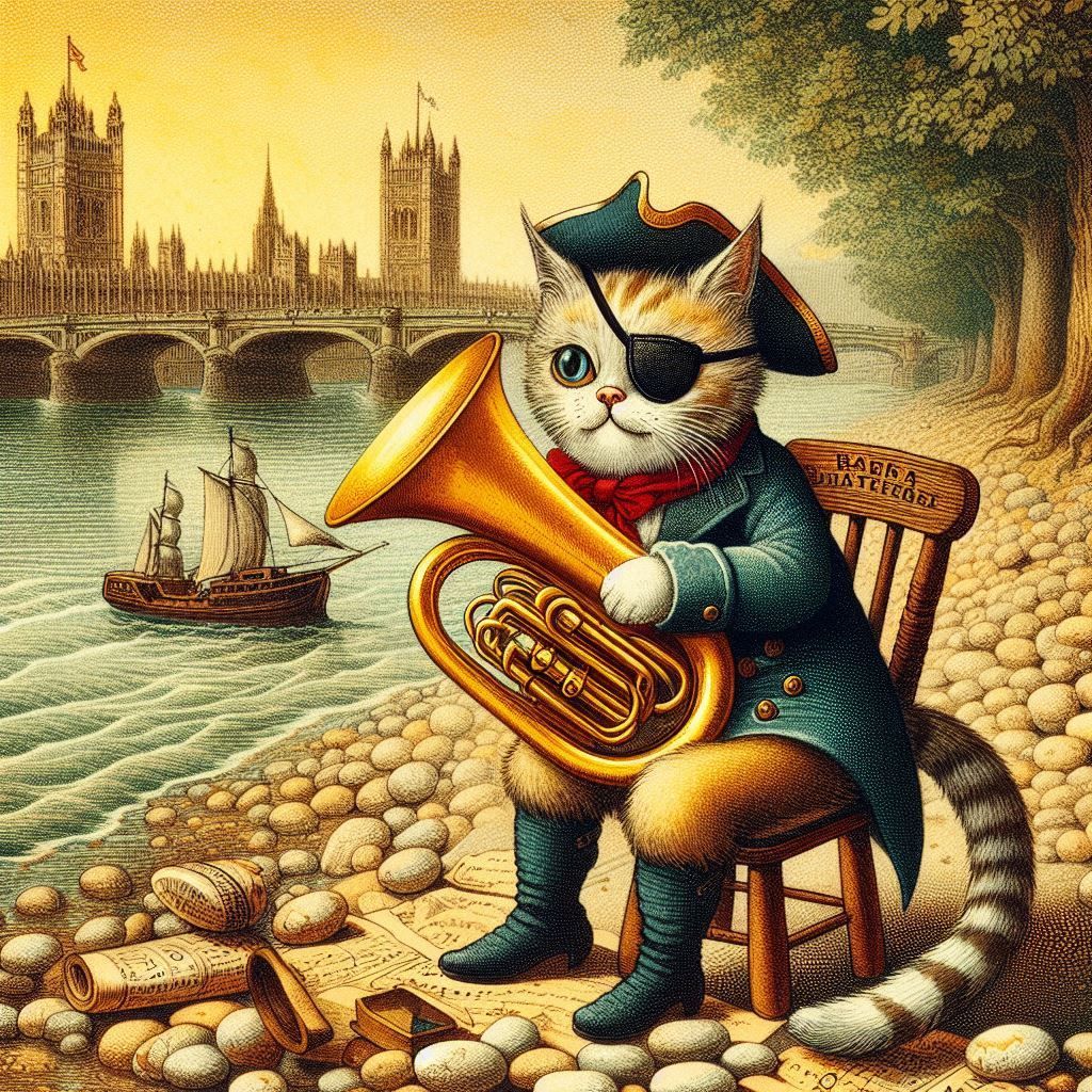 A Kitty Playing Tuba on the Thames
