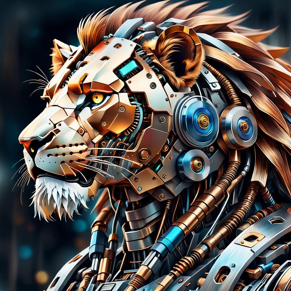 Mecha Lion Portrait - AI Generated Artwork - NightCafe Creator