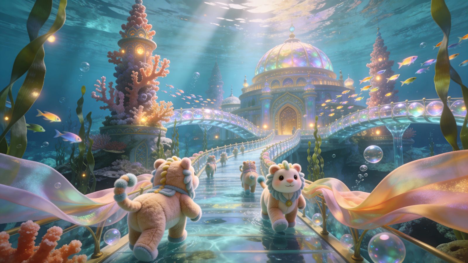 “A sweeping underwater camera glides through a fantastical, dreamlike version of Atlantis, submerged beneath crystal-cle...