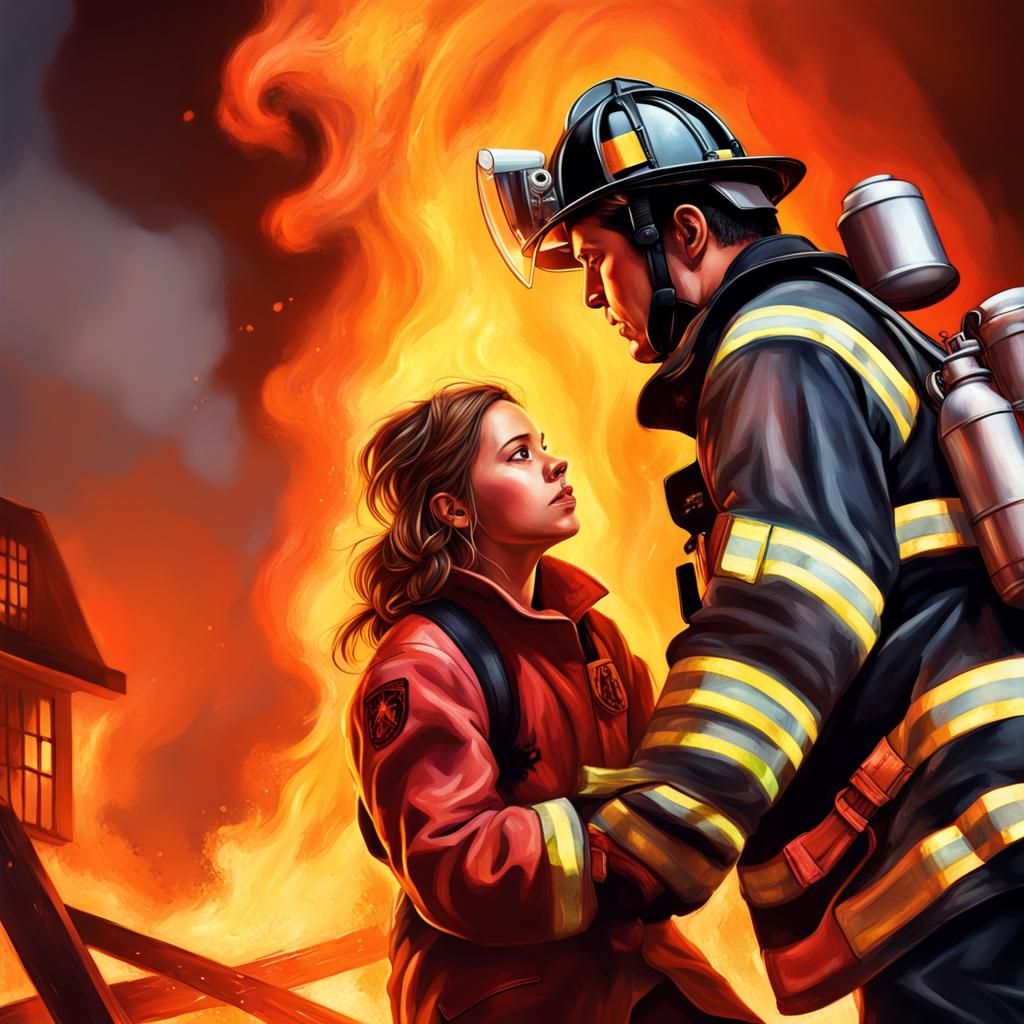 Firefighter Rescuing A Girl From Flames In A Housefire Ai Generated Artwork Nightcafe Creator