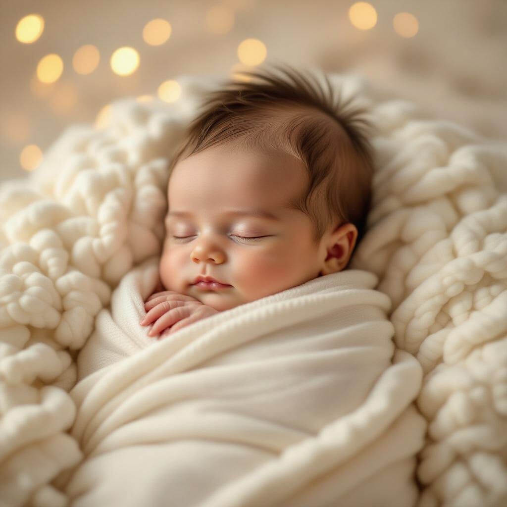 Newborn Baby Sleeping Peacefully in Golden Hour Light