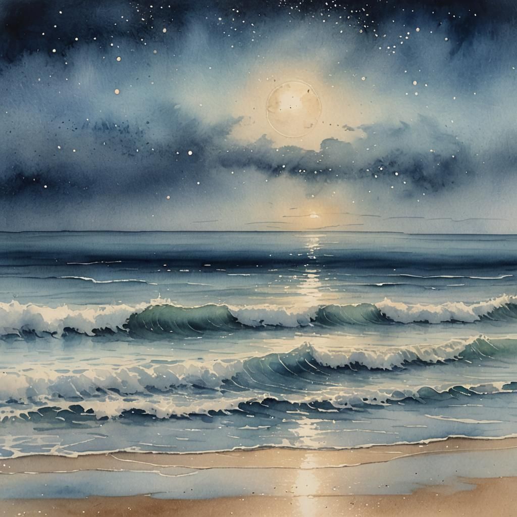 night beach- watercolour
