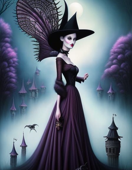 Dark Gothic Witch in Surrealist Rococo Style