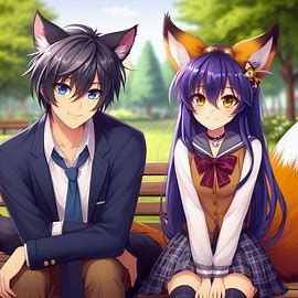 Elias and Kemi (kemi's real hair color is navey blue and Elias is purple)