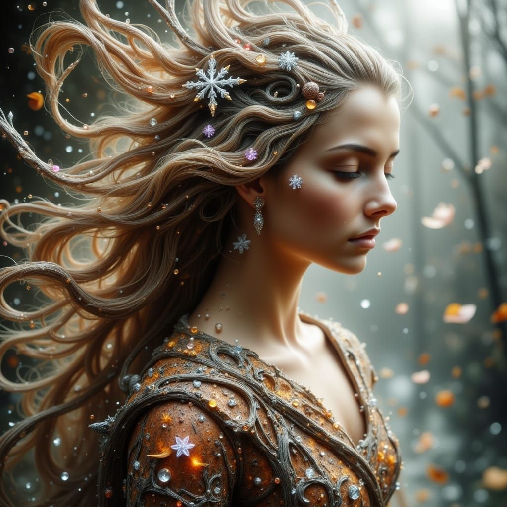 <lora:Dreamy Enchantment:1.0> <lora:Abstract Reality:1.0> A portrait picture from waist to head of Caucasian woman looking straight forward ...