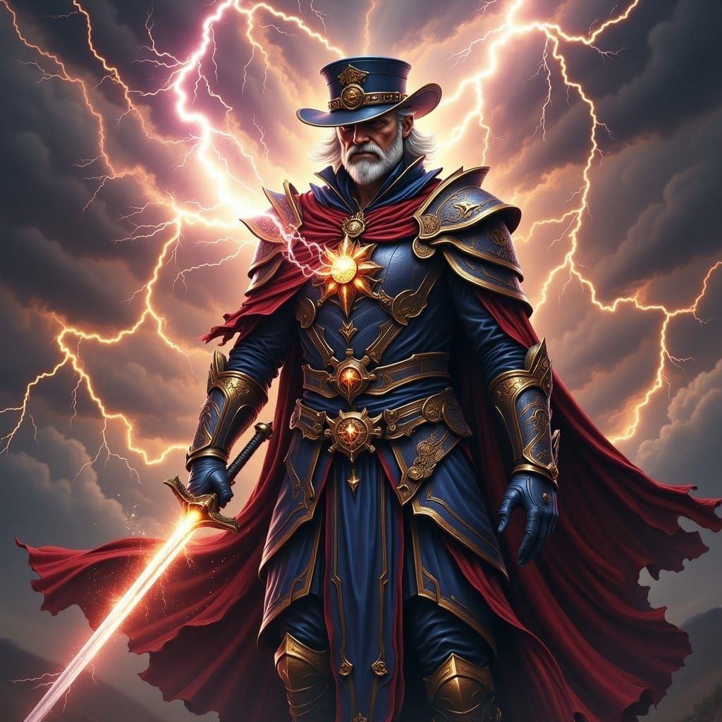  <lora:Raio Flux:1.0> A magical steampunk paladin 