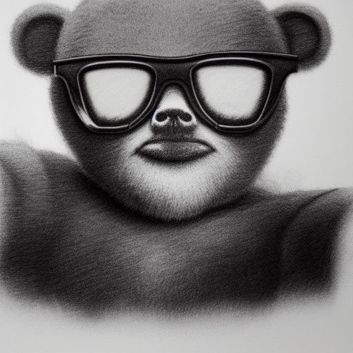 Humanoid Teddy bear with sunglasses synthwave neon retro hyp...