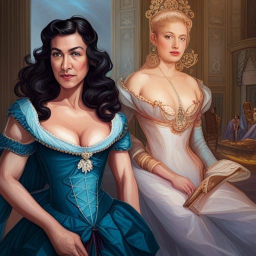 Bettie Page dressed as a duchess in the 18th century, in the...