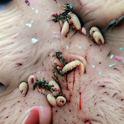 Vicious maggots on a creepy corpse