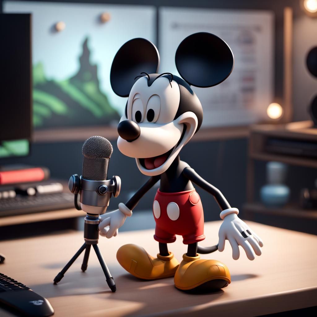 Disney goofy singing ,big mic ,big music notes floating,AMD , GeForce ...