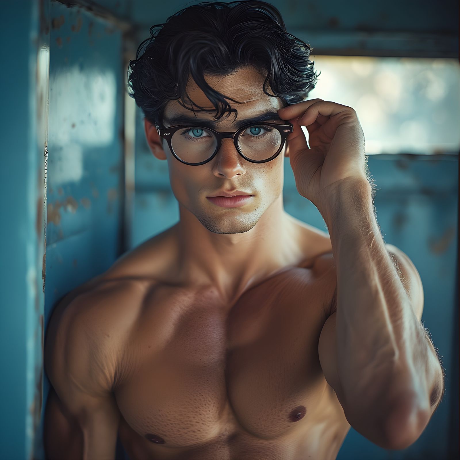 Clark taking off glasses