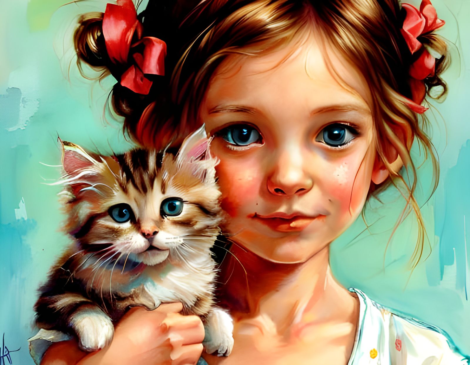 154-Adorable cute girl and kitten -6094  by @Don1944