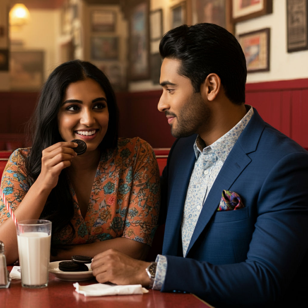 Enjoying cookies and milk together