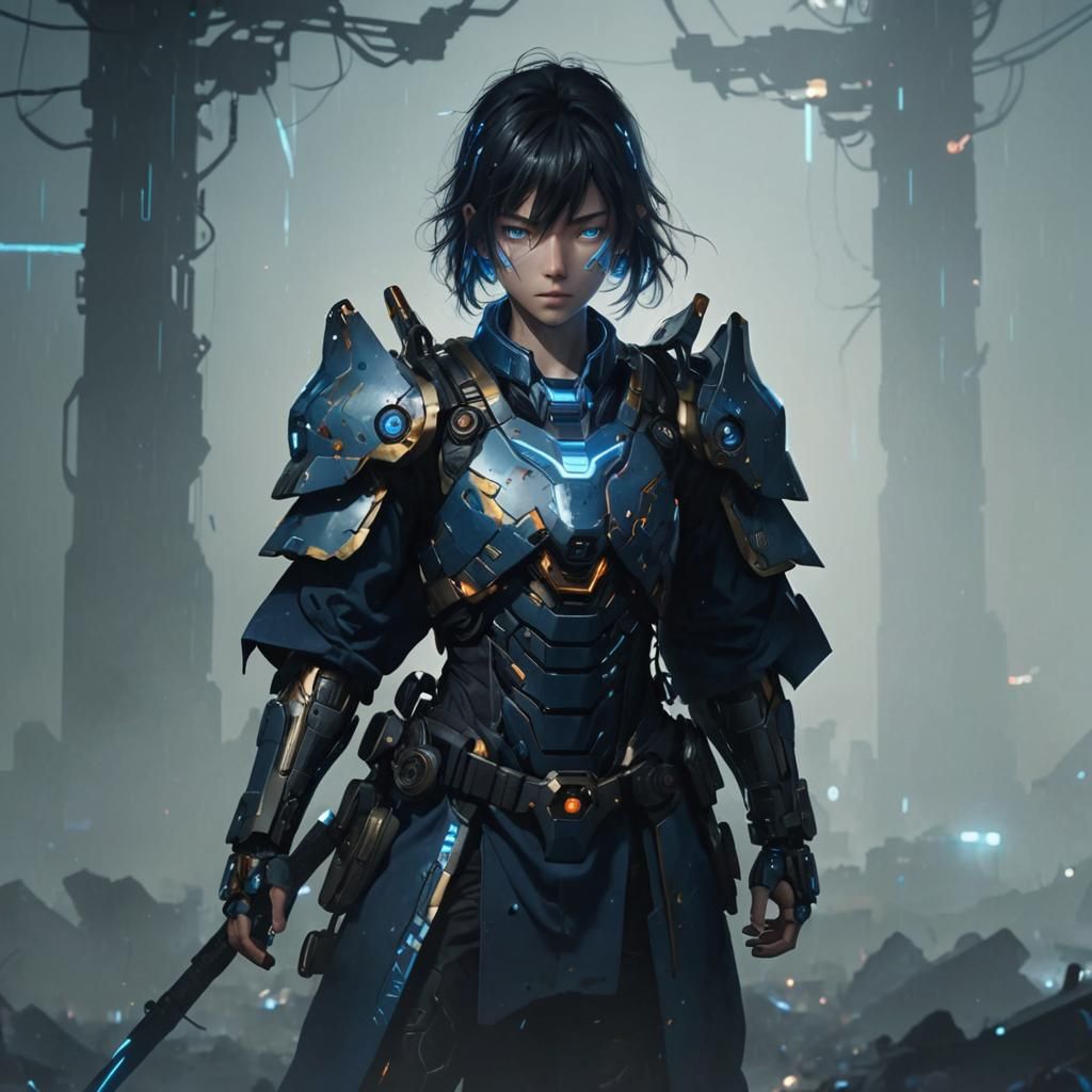 Android on Battlefield in Futuristic Anime Style